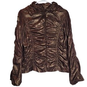 Cartise Metallic Gold Brown Ruched Button Up Lined Top Size 6